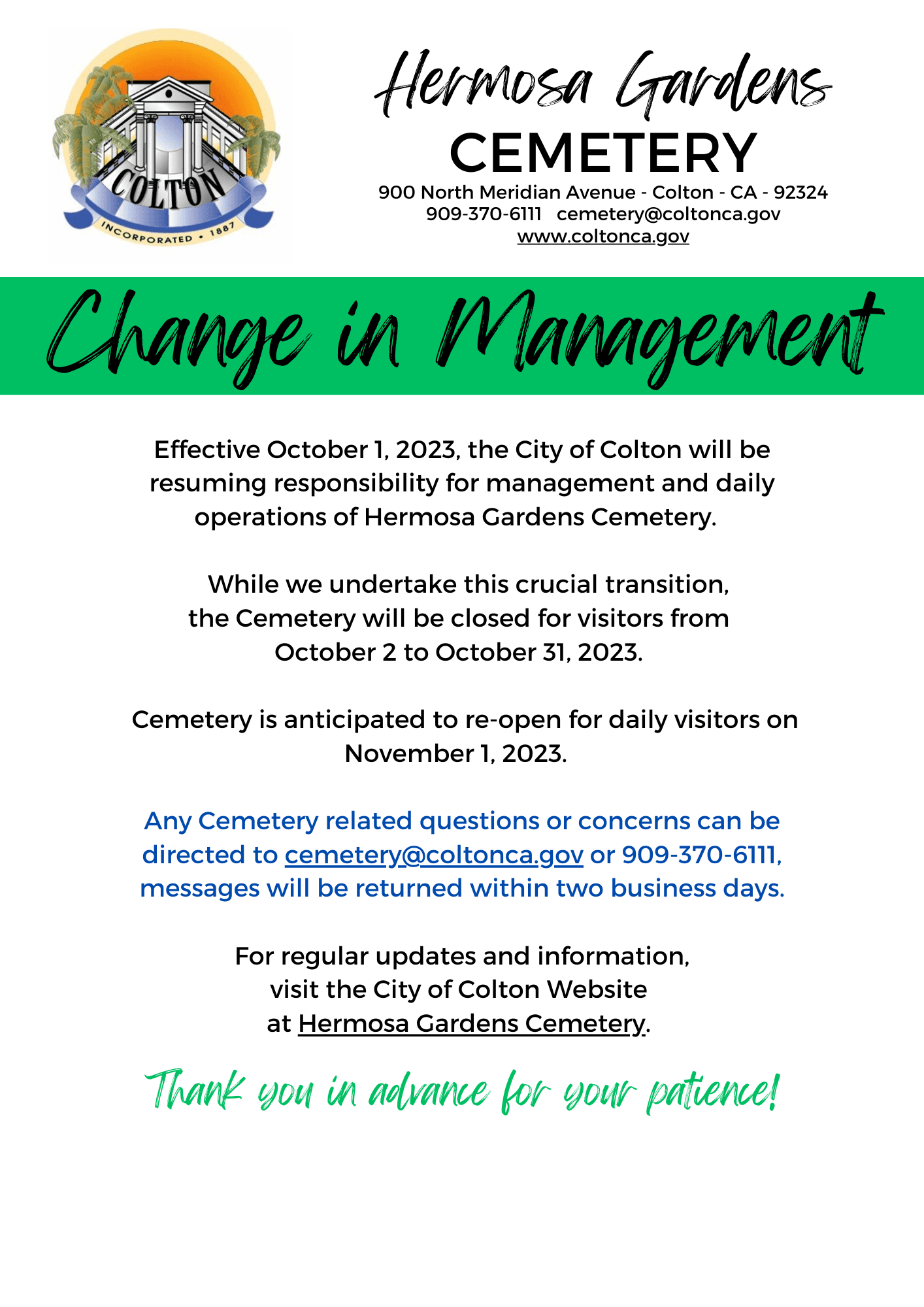 HGC Change in Management