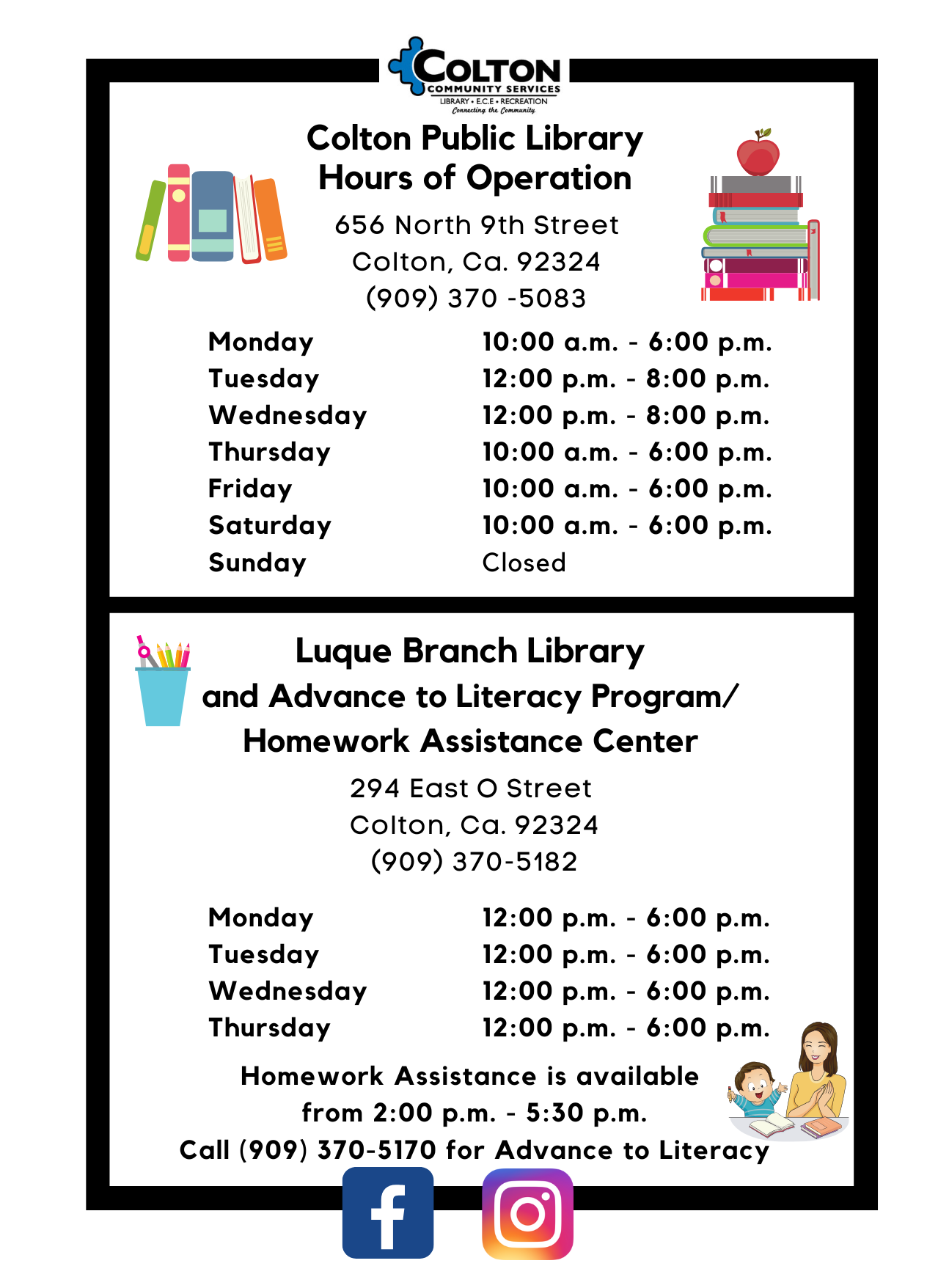 Colton Public Library Hours of Operation